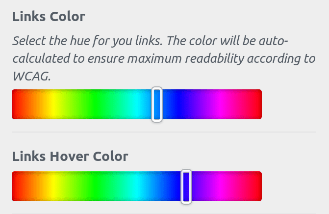 Hue selection for links colors.